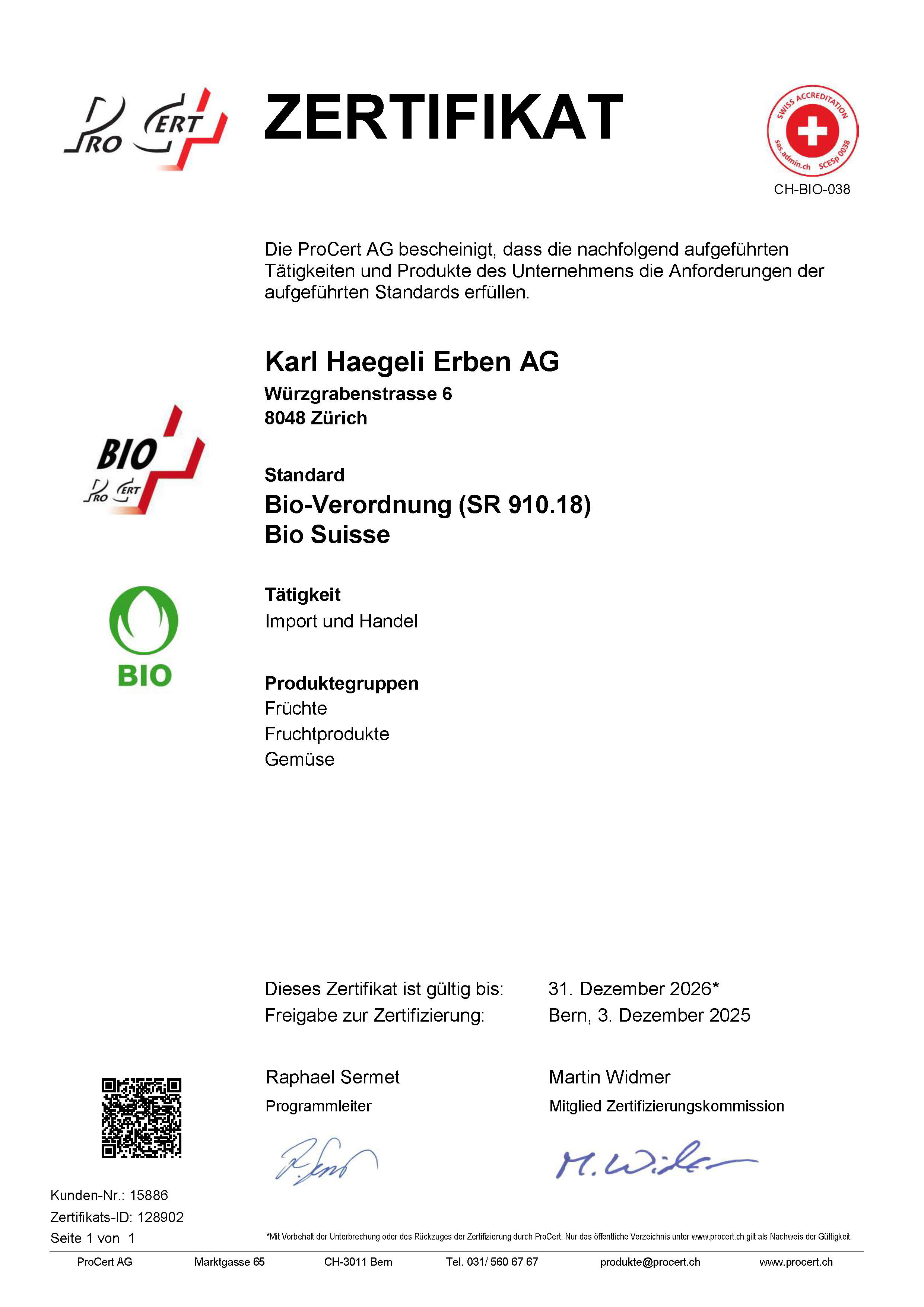 Pro Cert - Bio-Suisse-Zerifikat