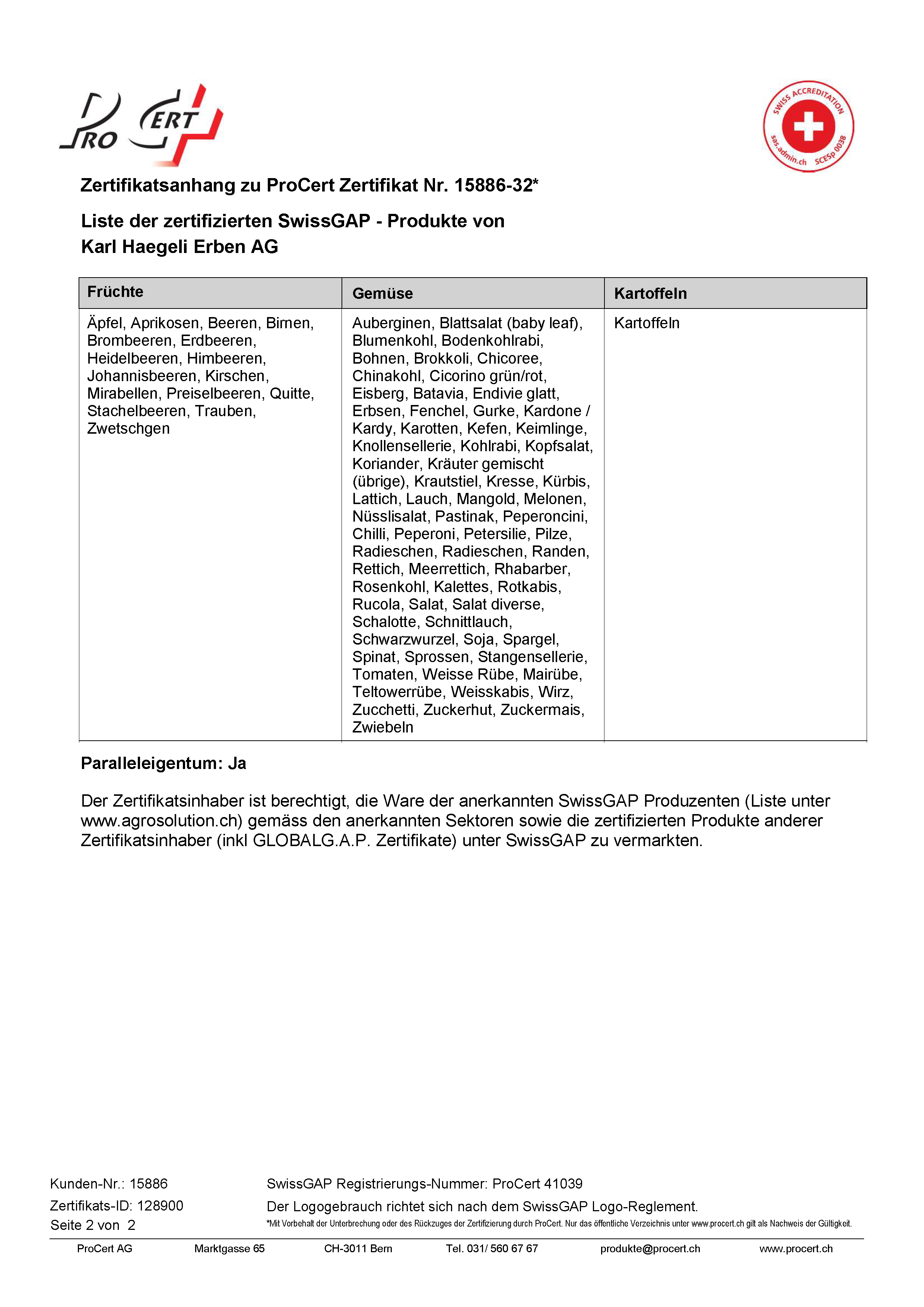 Pro Cert - SwissGAP-Zerifikat S.2