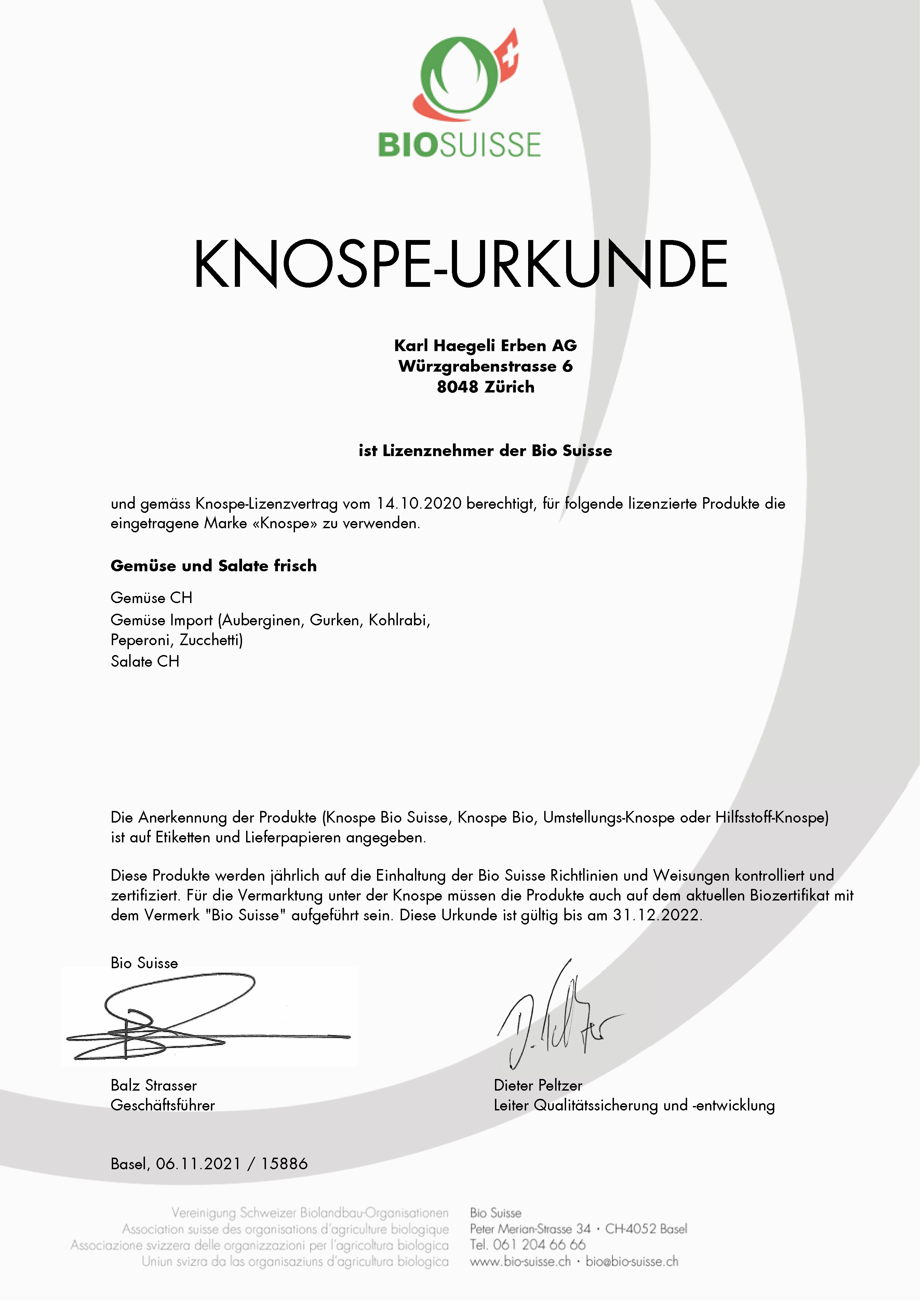 Knospe-Urkunde Gemüse